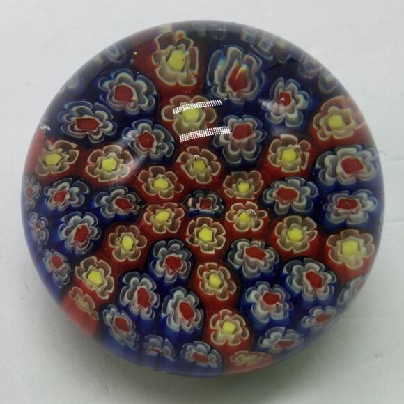 Unknown Other - VTG Millefiori Art Glass Flower Paperweight W/Pontil mark